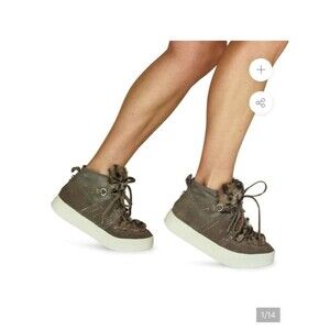 Naked Feet Evolution Platform Sneaker Brown Leather Faux Fur Sz 8.5